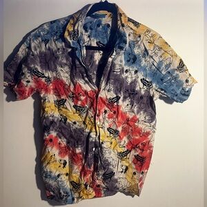 Funky Frog Tie Dye Shortsleeve Button Down Shirt 🌈🐸